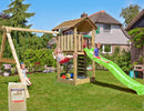 Jungle Gym - Legetårn Jungle Gym Cottage 2.1 m/2-Swing Modul 220, grøn rutschebane og 120 kg sand