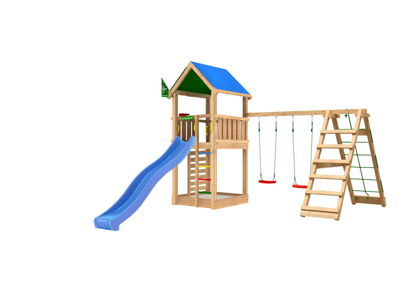 Jungle Gym - Legetårn Jungle Gym Lodge 2.1 inkl. Climb Module og blå rutschebane