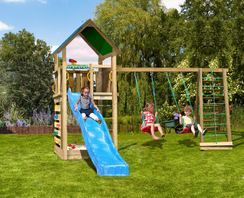 Jungle Gym - Legetårn Jungle Gym Lodge 2.1 inkl. Climb Module og blå rutschebane