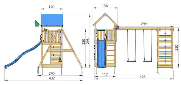 Jungle Gym - Legetårn Jungle Gym Lodge 2.1 inkl. Climb Module og blå rutschebane