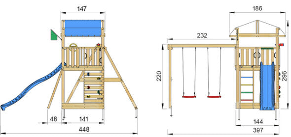 Jungle Gym - Legetårn Jungle Gym Fort 2.1 inkl. Swing Module og blå rutschebane