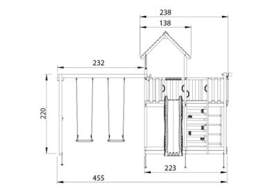 Jungle Gym - Legetårn Jungle Gym Mansion 2.1 m/2-Swing Module 220, blå rutsjebane og 120 kg sand