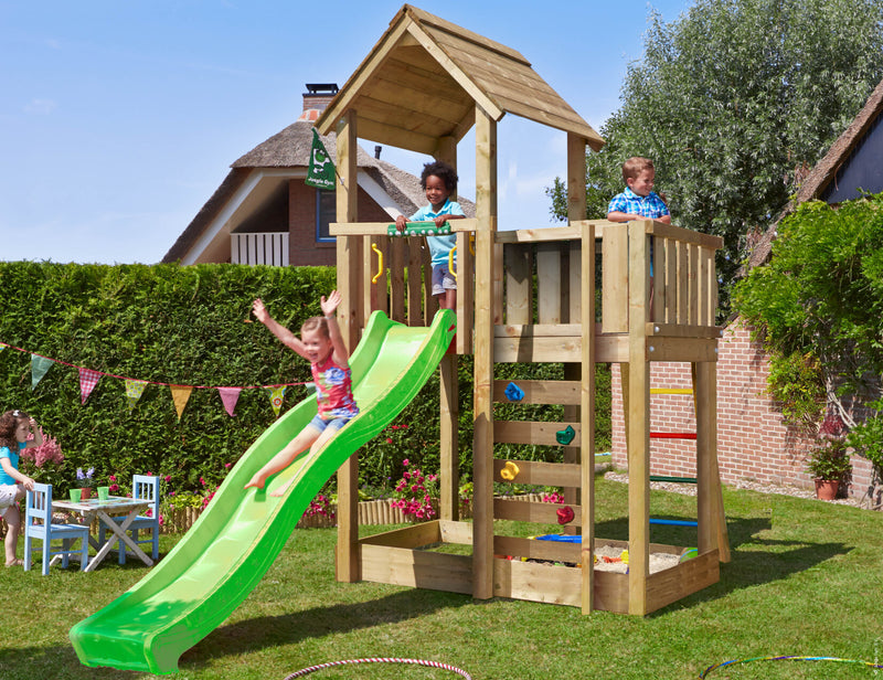 Jungle Gym - Legetårn Jungle Gym Mansion 2.1 m/grøn rutsjebane og 120 kg sand