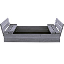 Nordic Play - Sandkasse 120 x 120 cm med vippelåg og bænk, grå, grundmalet