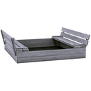 Nordic Play - Sandkasse 120 x 120 cm med vippelåg og bænk, grå, grundmalet