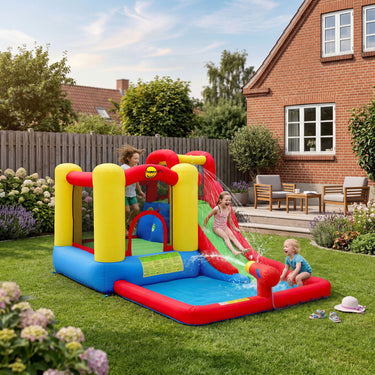 HappyHop - Jump & Splash Adventure Zone med vandkanon, 350×280×190 cm