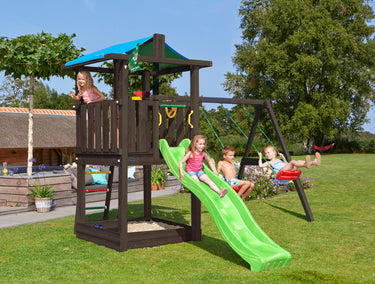 Jungle Gym - Legetårn Jungle Gym Hut, grundmalet sort, m/2-Swing Module 220 ekskl. rutschebane