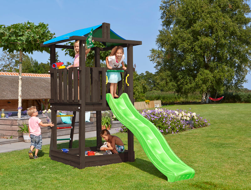 Jungle Gym - Legetårn Jungle Gym Hut, grundmalet sort, m/grøn rutschebane