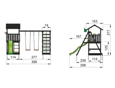 Jungle Gym - Casa 2.1 Legetårn Sort Grundmalet 2-Climb Module Klatrevæg Rutschebane