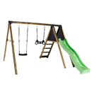 Nordic Play - Gyngestativ m.klatre modul, sort gynge, sort trapezgynge inkl. grøn rutsjebane