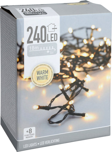 Udendørs lyskæde – 240 varmhvide LED, 18 meter