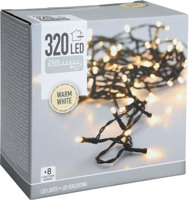 Udendørs lyskæde – 320 varmhvide LED, 24 meter, 8 funktioner - Bolig og Haven