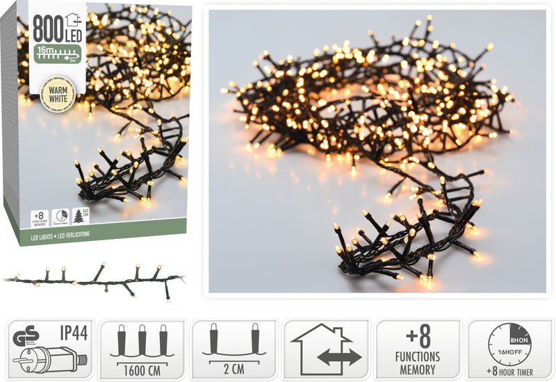 Snake lyskæde – 800 LED – 16 meter varmhvid