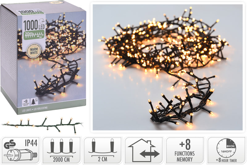 Snake lyskæde – 1000 LED – 20 meter, varmhvid