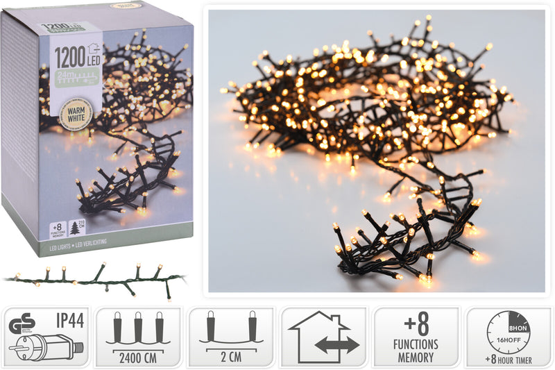 Snake lyskæde – 1200 LED – 24 meter, varmhvid