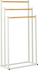 Håndklædestativ hvidmetal, bambus – hvid, 3 stænger