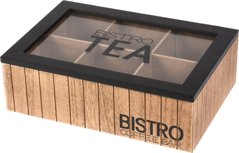Te boks Bistro – 6 rum – træfarvet med sort låg og glas