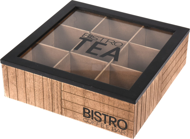 Te boks Bistro – 9 rum – træfarvet med sort låg og glas