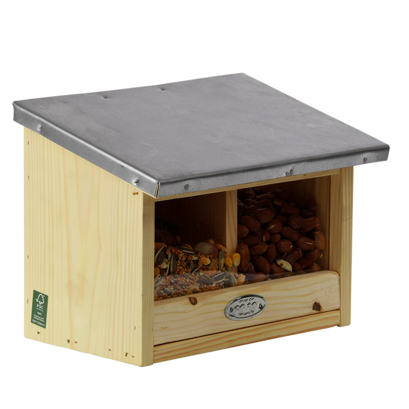 Garden Life - Egern Foderhus Dobbelt – FSC Træ med Zinktag – 25,3x17,5x18,3 cm