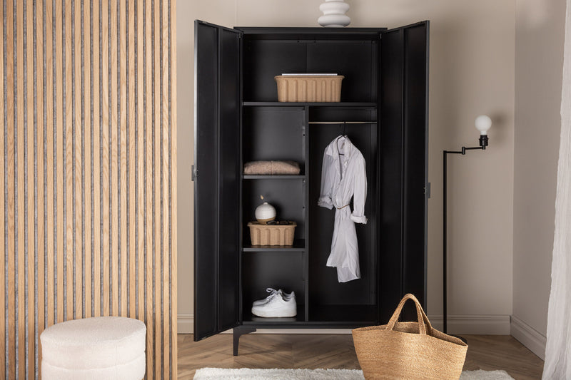 Venture Home - Piring skab – sort stål, hylder og bøjlestang – 85×45×183cm