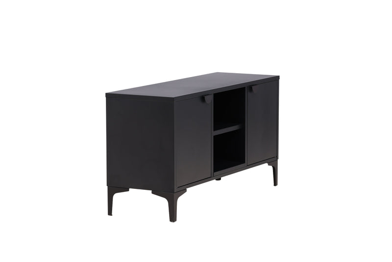 Venture Home Piring – TV‑bord / skænk i sort stål med låger og åben hylde,120×40×63cm