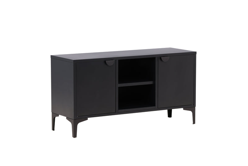 Venture Home Piring – TV‑bord / skænk i sort stål med låger og åben hylde,120×40×63cm