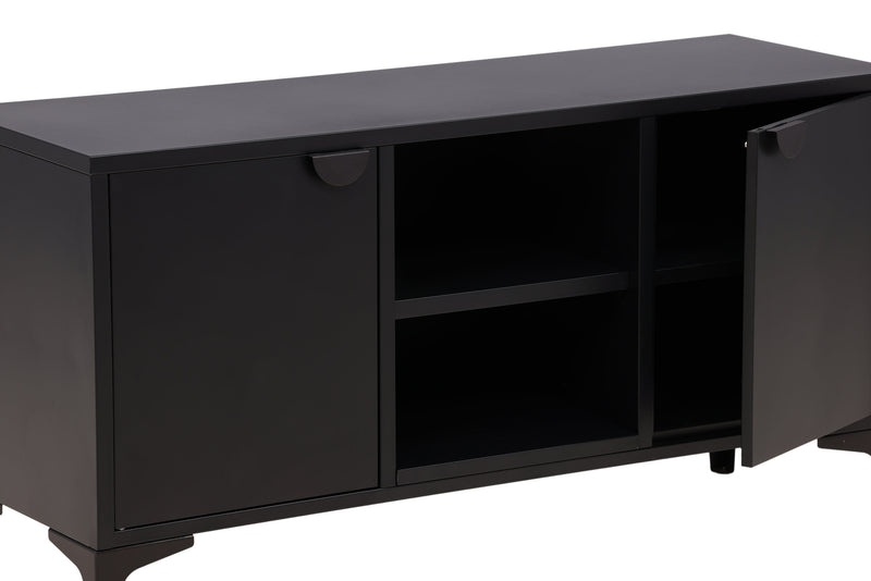 Venture Home Piring – TV‑bord / skænk i sort stål med låger og åben hylde,120×40×63cm