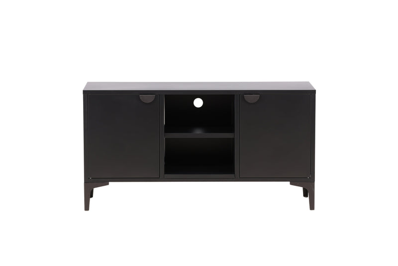 Venture Home Piring – TV‑bord / skænk i sort stål med låger og åben hylde,120×40×63cm
