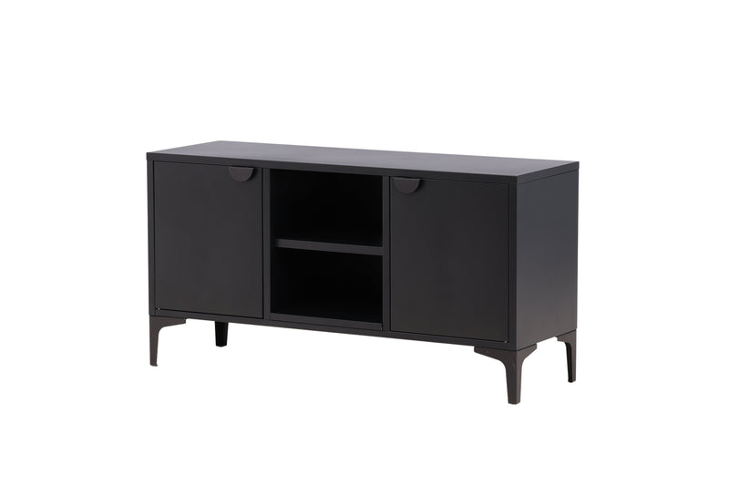 Venture Home Piring – TV‑bord / skænk i sort stål med låger og åben hylde,120×40×63cm