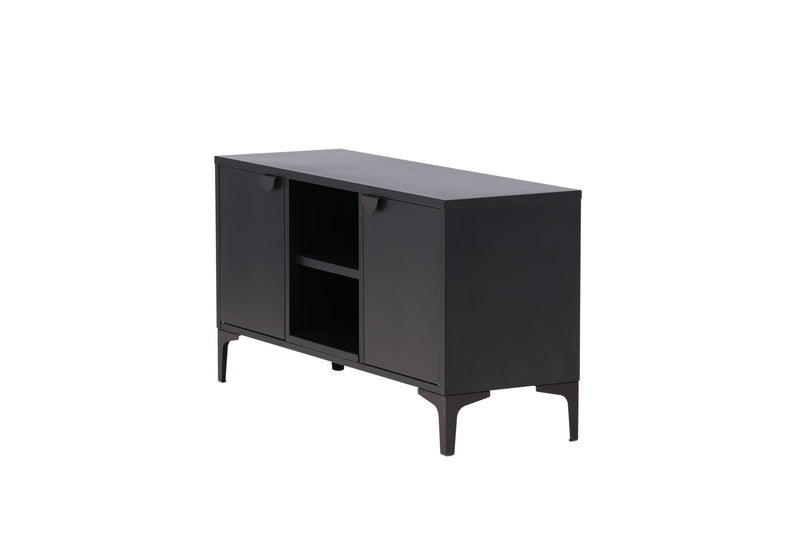 Venture Home Piring – TV‑bord / skænk i sort stål med låger og åben hylde,120×40×63cm