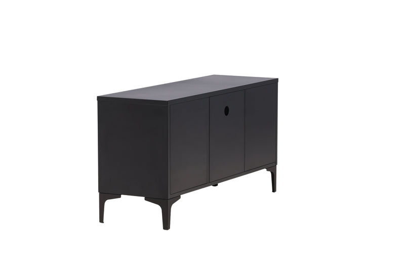 Venture Home Piring – TV‑bord / skænk i sort stål med låger og åben hylde,120×40×63cm