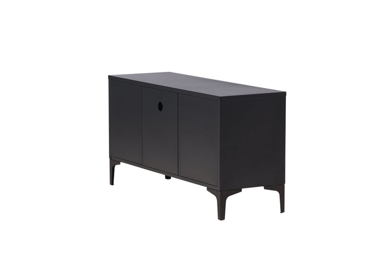 Venture Home Piring – TV‑bord / skænk i sort stål med låger og åben hylde,120×40×63cm