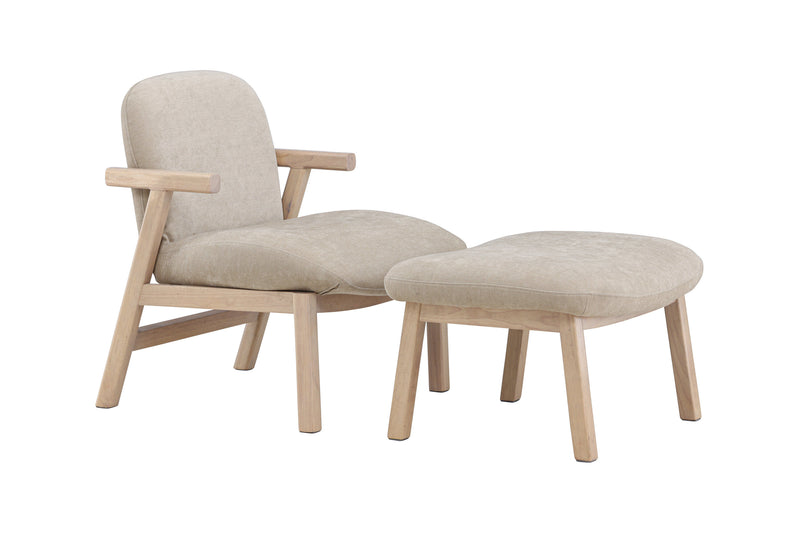 Venture Home - Rile – lænestol med fodskammel – whitewash ben / beige polstring