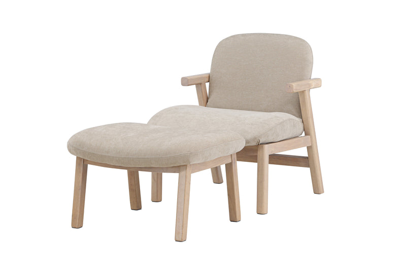 Venture Home - Rile – lænestol med fodskammel – whitewash ben / beige polstring