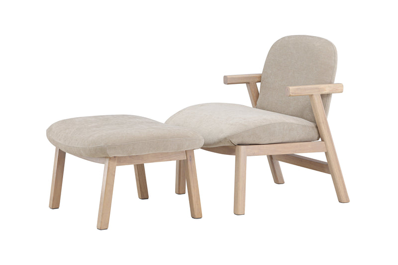 Venture Home - Rile – lænestol med fodskammel – whitewash ben / beige polstring