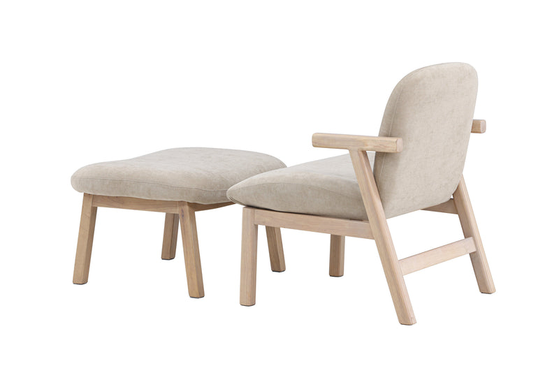 Venture Home - Rile – lænestol med fodskammel – whitewash ben / beige polstring