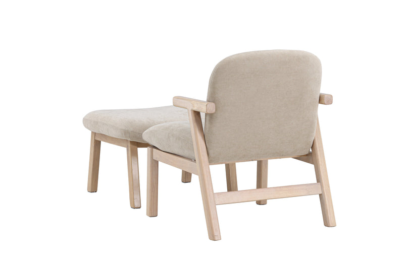 Venture Home - Rile – lænestol med fodskammel – whitewash ben / beige polstring