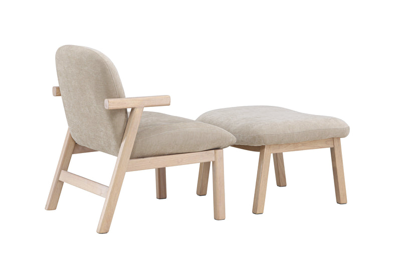 Venture Home - Rile – lænestol med fodskammel – whitewash ben / beige polstring
