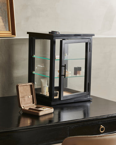 Nordal - ARNO vitrineskab, sort træ – B37 × D37 × H50 cm