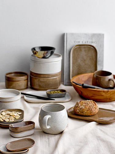 Bloomingville - Addison Tallerken, Grå, Stentøj - L22,5 × H1,5 × B14,5 cm, sæt med 3