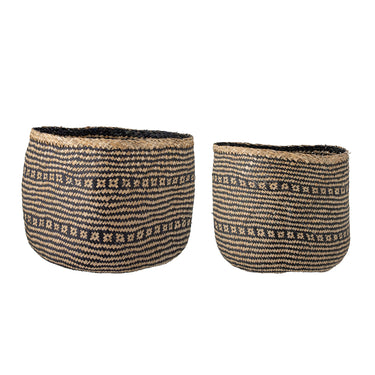 Bloomingville - Heddy Kurv, Sort, Søgræs - Ø38 × H38/Ø47 × H44 cm, sæt med 2