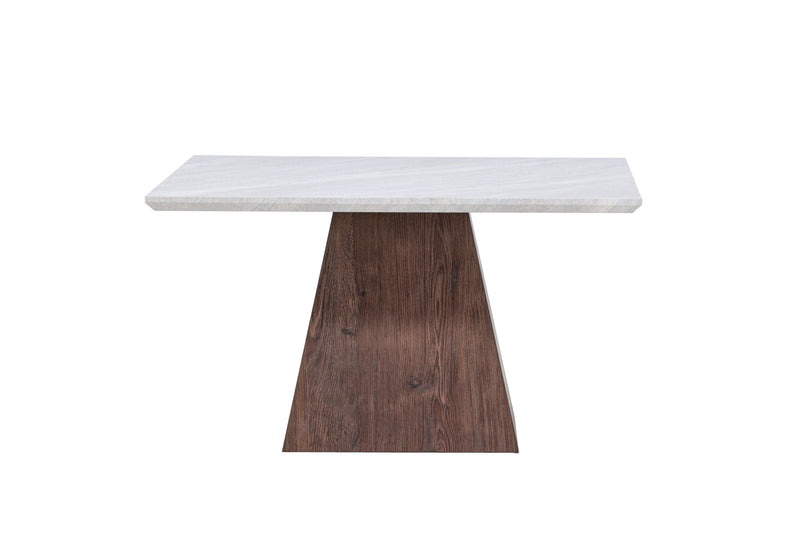 Venture Home - Cael – kvadratisk sofabord 80×80 cm – mocca fod / lys stenlook bordplade
