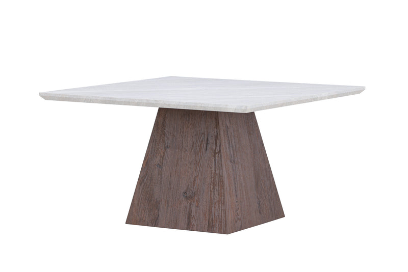 Venture Home - Cael – kvadratisk sofabord 80×80 cm – mocca fod / lys stenlook bordplade