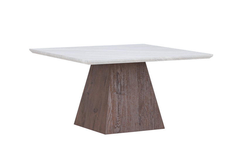 Venture Home - Cael – kvadratisk sofabord 80×80 cm – mocca fod / lys stenlook bordplade
