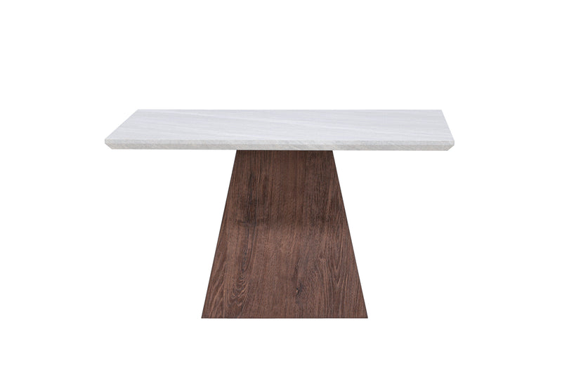 Venture Home - Cael – kvadratisk sofabord 80×80 cm – mocca fod / lys stenlook bordplade