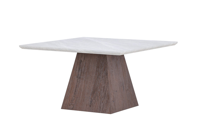 Venture Home - Cael – kvadratisk sofabord 80×80 cm – mocca fod / lys stenlook bordplade