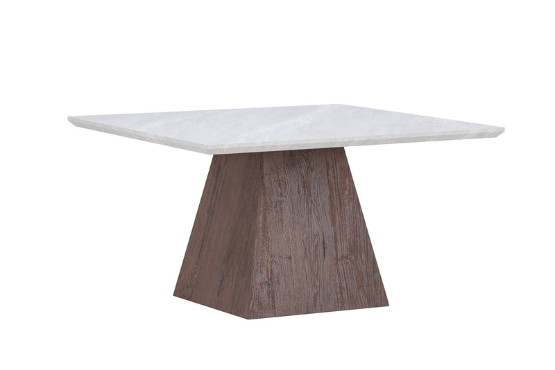 Venture Home - Cael – kvadratisk sofabord 80×80 cm – mocca fod / lys stenlook bordplade
