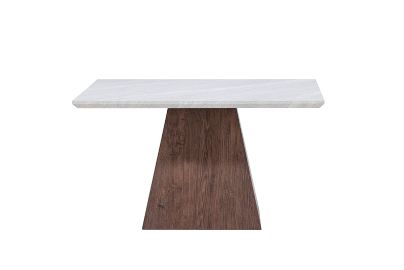 Venture Home - Cael – kvadratisk sofabord 80×80 cm – mocca fod / lys stenlook bordplade