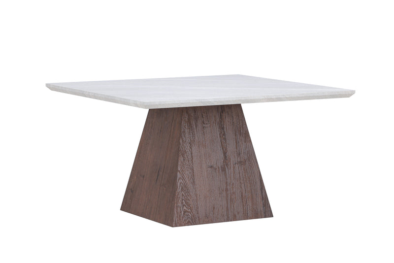 Venture Home - Cael – kvadratisk sofabord 80×80 cm – mocca fod / lys stenlook bordplade