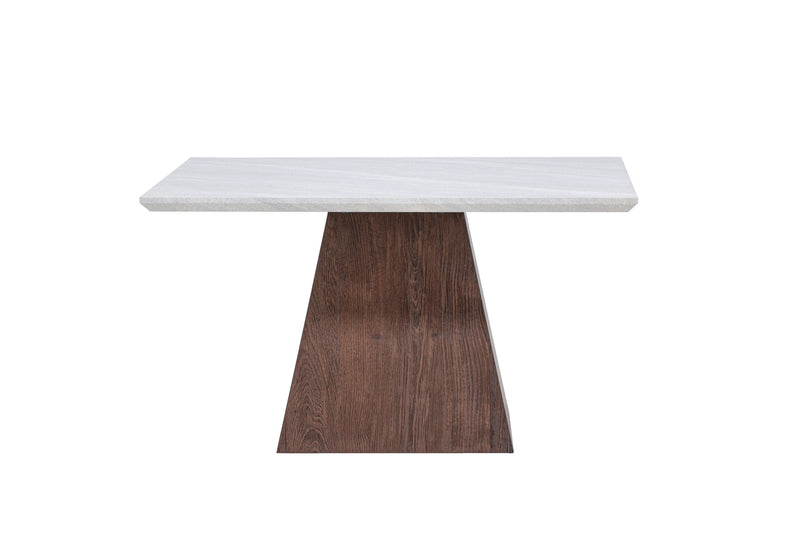 Venture Home - Cael – kvadratisk sofabord 80×80 cm – mocca fod / lys stenlook bordplade